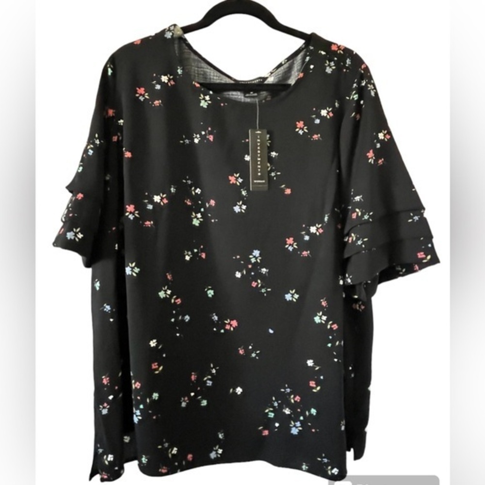 New Investments Black Floral Women’s Short Sleeve Top Sz 1X
